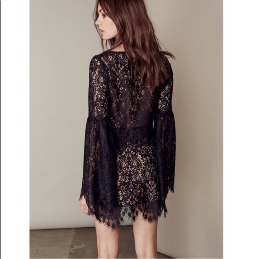 SET BLACK EYELASH LACE LONG TOP BELL MINI SKIRT - Picture 3 of 16